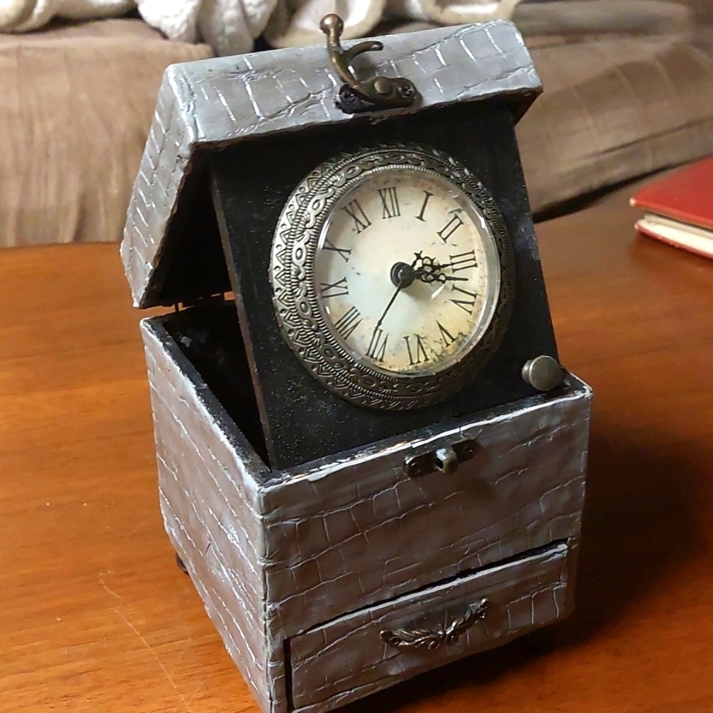 Vintage Handmade Clock Jewelry Box